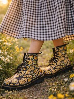 Dr. Martens 1460 Butterfly Print Boots US 6 EU 37 Yellow Cottagecore Festival